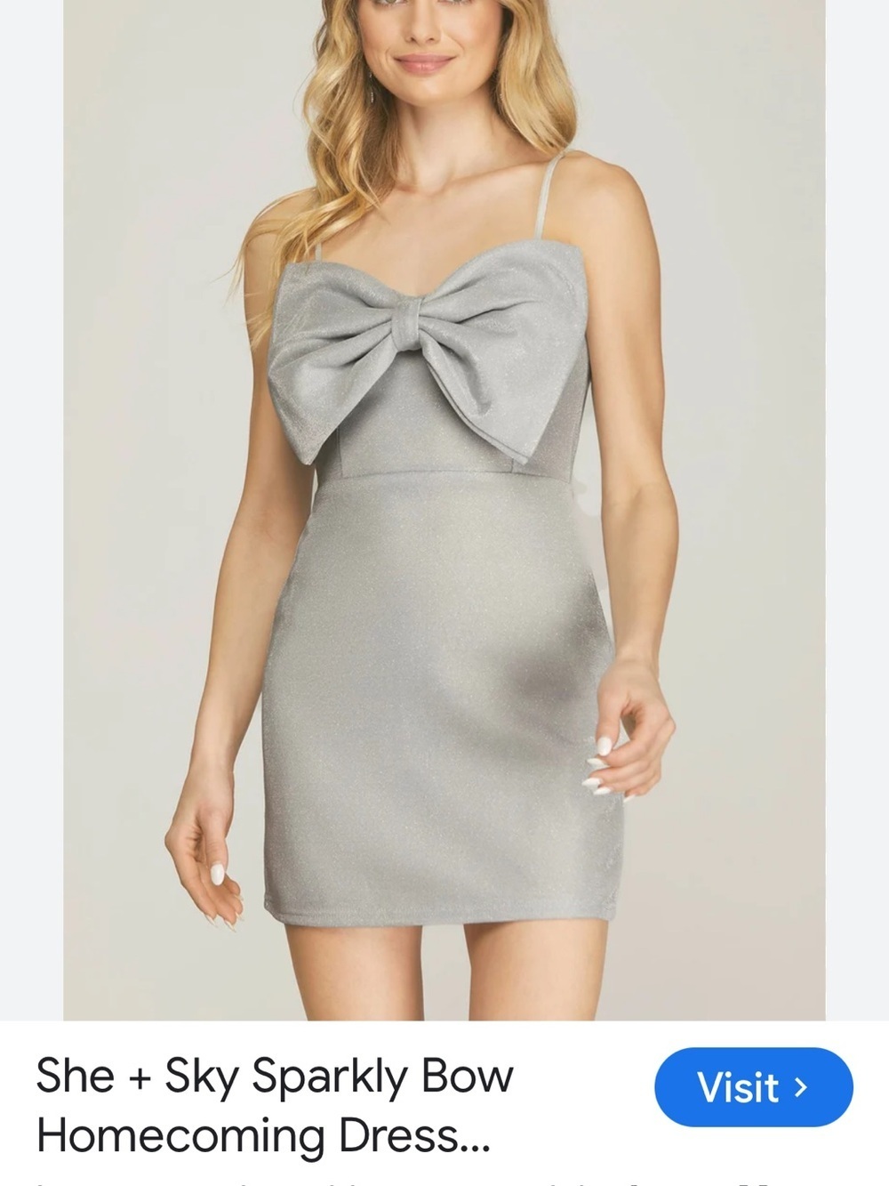 She + Sky Silver Sparkle Bow Mini Dress